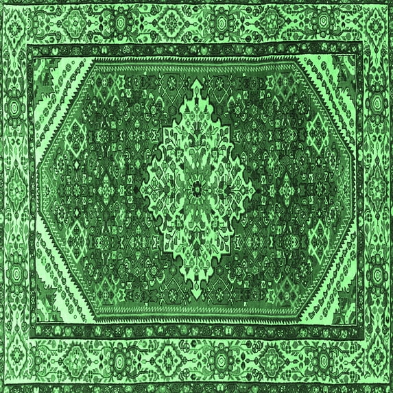 Ahgly Company Indoor Square Medallion Emerald Green Traditional Area Rugs, 6' Square