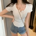 thumbnail image 4 of Mittory Summer Tops for Women Slim Fit Cropped Henley T-Shirt Casual Short Sleeve Blouse Cute Going Out Tees, 4 of 4