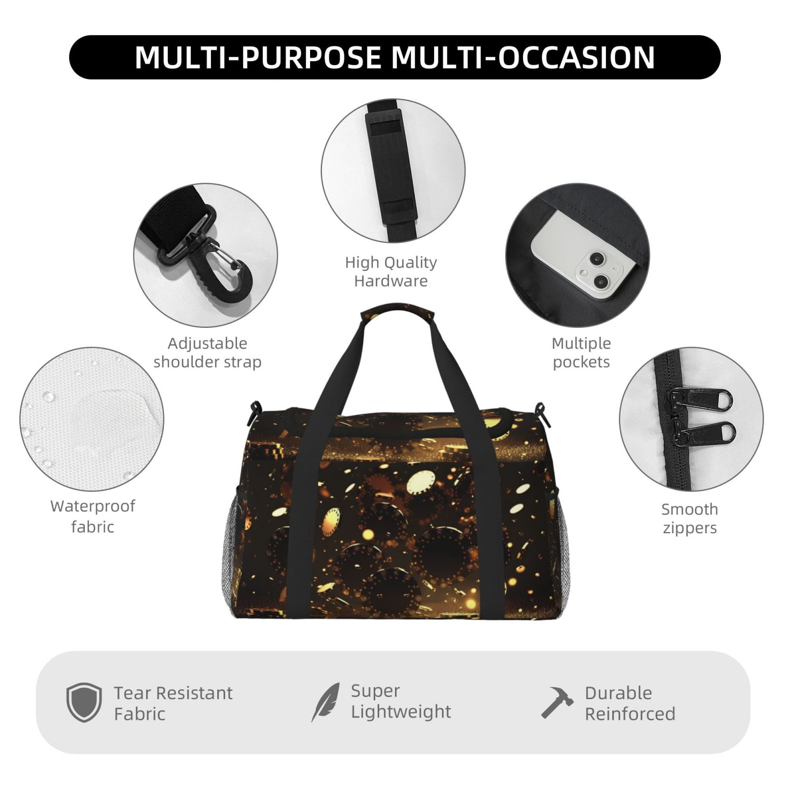 Fuzoiu Classical Golden Casino Print Travel Duffle Bag,Carry On Tote Bags,Duffel Bag,Sport Gym Bag, Hospital Bag for Labor and Delivery, Overnight Bag,Luggage Bag