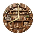 thumbnail image 1 of Reloj de pared de madera con temática de café, redondo, único, sencillo y resistente. 25 centímetros, 1 of 7