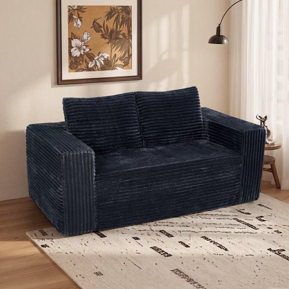 Leumius 63" Loveseat Sofa,Corduroy Upholstered Compressed Sofa 2-Seater Sofa Small Sofa for Small Spaces,Apartment,Living Room,Dark Gray