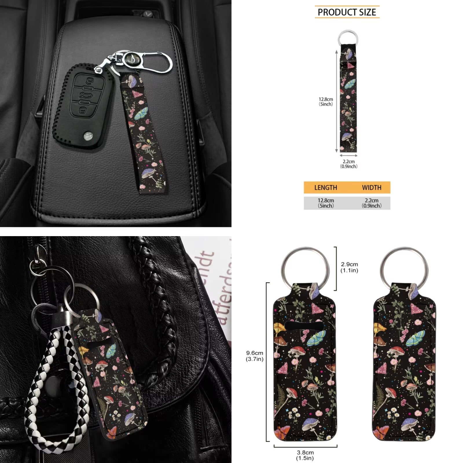 Garronmavis Aesthetic Mushroom 16 Pcs Car Accessories Set Car Seats Belts Shoulder Pad Covers Keychain Gear Shifting Knob Cover Cup Mats Front Window Sunshade Rearview Mirror Cover