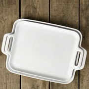 Denmark Tools for Cooks 2 Piece Stoneware Rectangular Serving Trays Platters Set with Handles, White