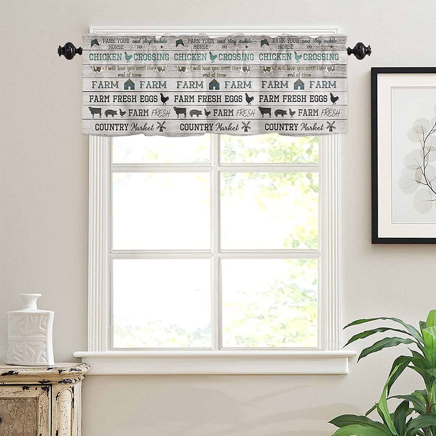 Red Truck Farm Cow Horse country kitchen Farmhouse fabric curtain topper Valance 