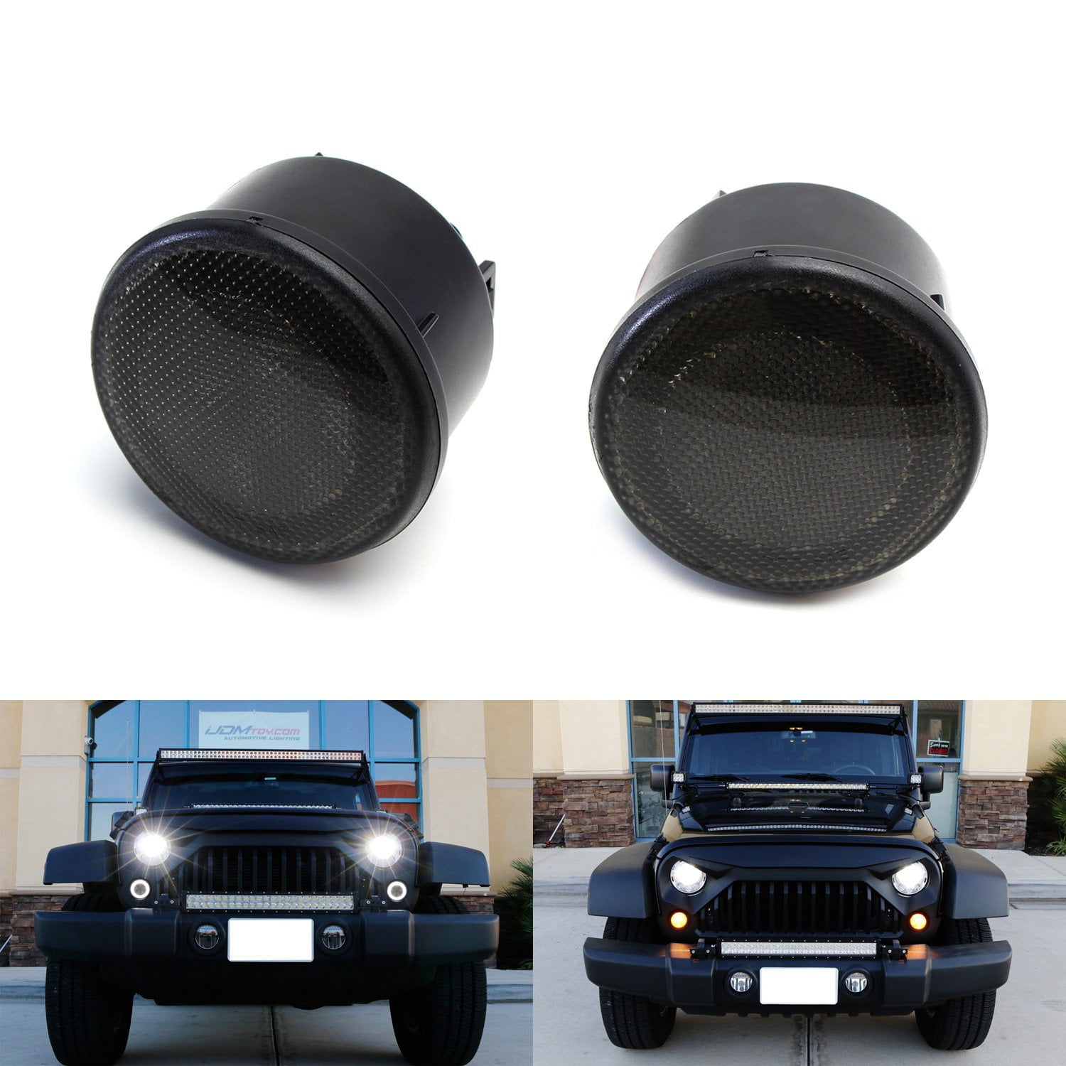 Amber LED Turn Signal Lights Smoke Lens W/halo for Jeep Wrangler JK Front Grill