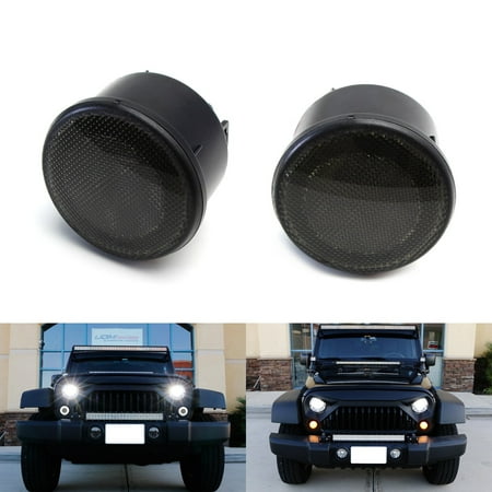 iJDMTOY (2) Smoked Lens White LED Halo Ring Daytime Running Lights, Amber LED Turn Signal Lamps For 2007-2017 Jeep Wrangler JK, (Best Halo Lights For Jeep Wrangler)