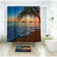 thumbnail image 2 of Sunset Hawaiian Shower Curtain Beach Tropical Palm Tree Ocean Sunrise Decor Fabric Panel Bathroom Set 72x72 Inch 12 Pack Plastic Shower Hooks Included, 2 of 4