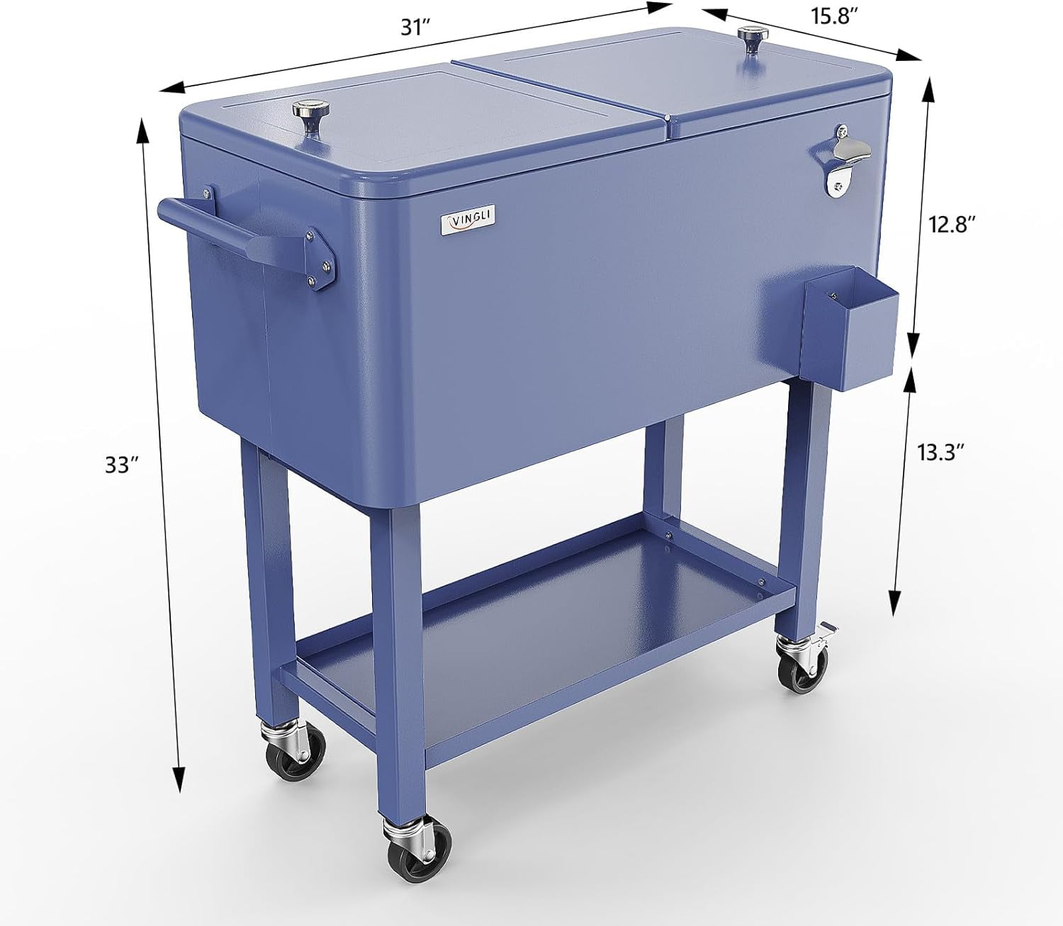 VINGLI 80 qt Steel Cooler Cart, Refrigeration Insulation
