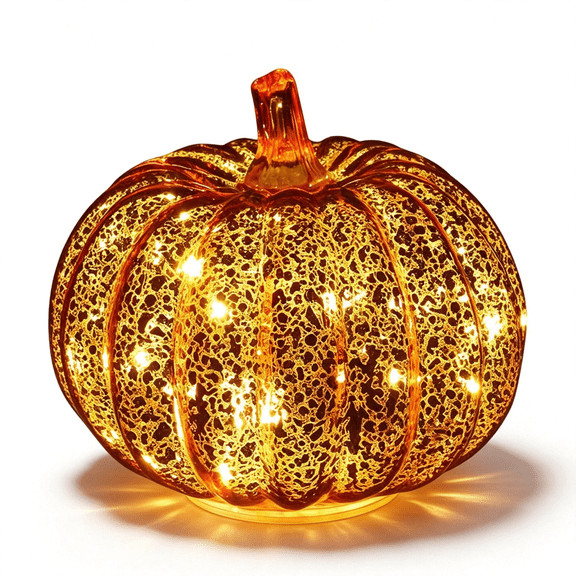 YYFJ Twinkle Light Pumpkins, Lighted Up Sparkling Starry Night Glass Pumpkins, Operation Fall Halloween Decorations for Home, Pumpkin Light Bedroom Bathroom Hallway