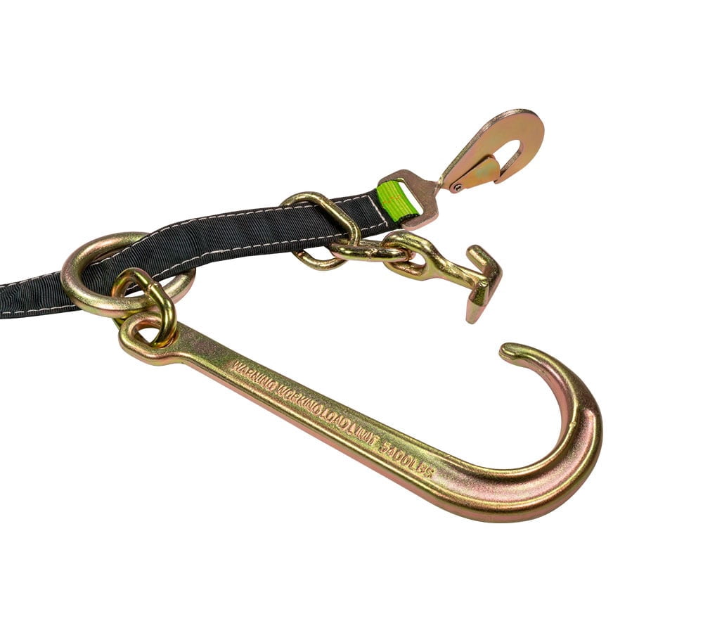 V Bridle Tow Strap w/ Snap Hook, 15" J-Hooks, & T-J Hook - 3333 lbs WLL, Leg Size-36"-48" High Abrasion Recovery V Strap w/ D Ring Middle, Towing Equipment for Car Hauler & Rollback
