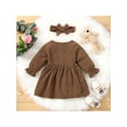 thumbnail image 3 of Qiylii Kids Girls Solid Color Velvet Dress Round Neck Long Sleeve One-Piece Dress with Headband, 3 of 9