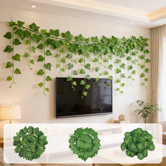 Yhmxh 5 Pack Artificial Green Leaves Vine Garlands, Green Hanging Ivy with Leaves, Artificial Greenery Hanging Vines for Wall, Ceiling, Patio, Wedding Party Home Indoor Outdoor Green Decoration