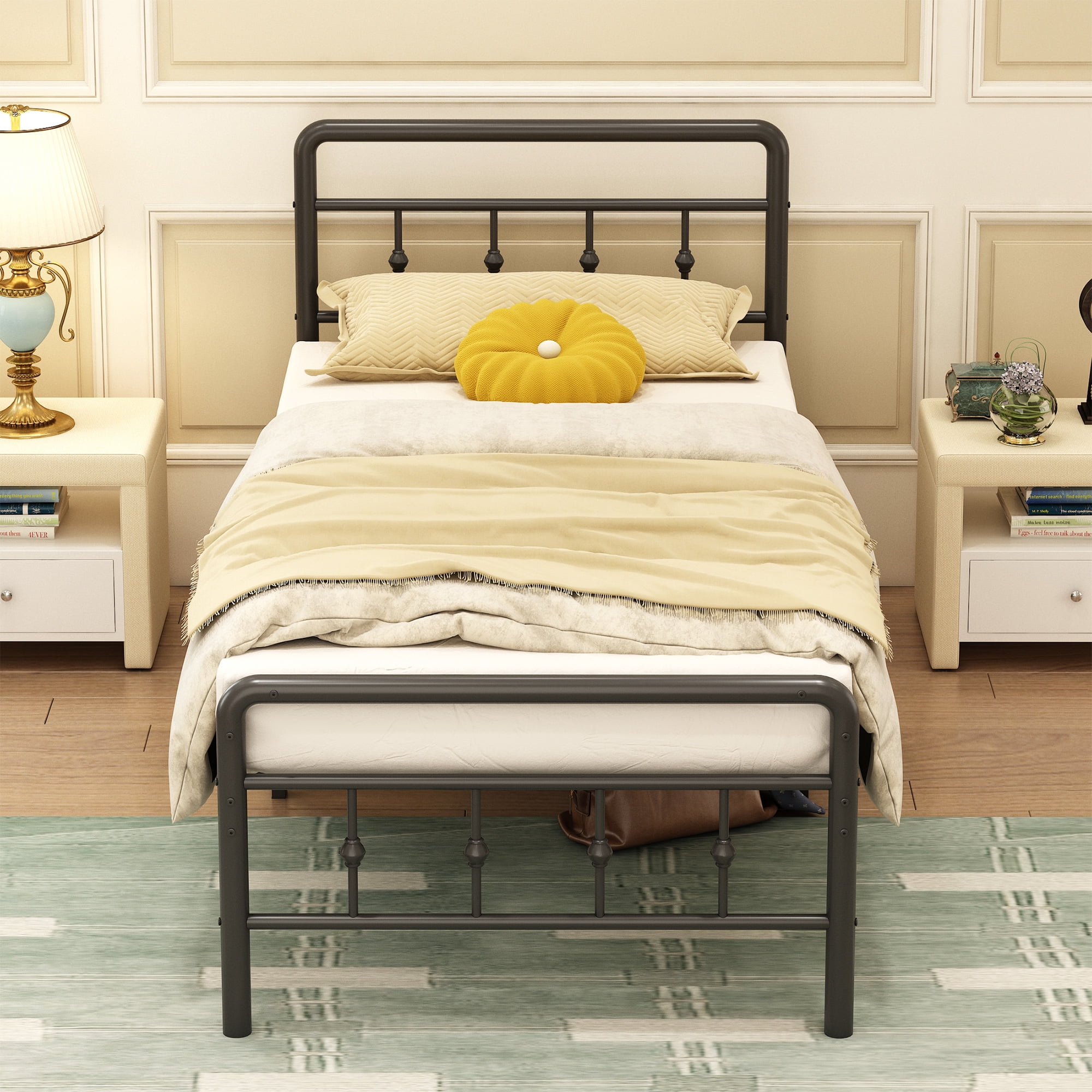 Maenizi 18 inch Twin XL Bed Frames with Headboard and Footboard, Heavy Duty Metal Twin XL Platform Bed Frame No Box Spring Needed, Easy Assembly, Under Bed Storage, Noise Free, Black