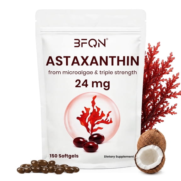 BFQN Astaxanthin 24mg Softgels, 150 Softgels, 5-Month Supply | Premium Antioxidant Supplement from Microalgae | Triple Strength, Non-GMO, Gluten Free