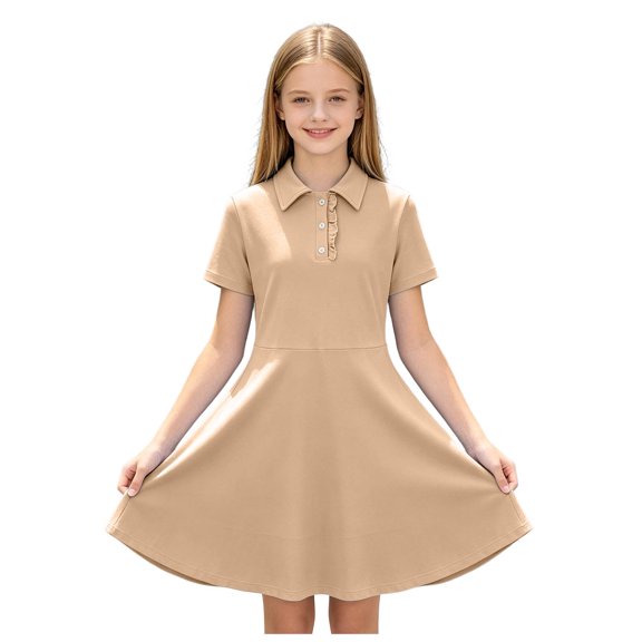 OJSFQUFP Girls Comfortable and Breathable Summer Dress Fashionable and Casual Solid Color Short Sleeved Dress