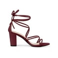 thumbnail image 4 of BLISSFUL STEP Women's Shoes Open Toe Lace Up Block Heel Strappy Heels Burgundy 7, 4 of 8