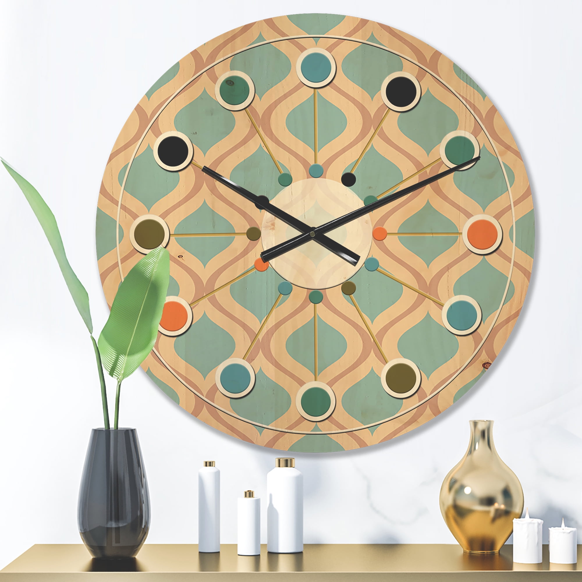 Designart 'Abstract Retro Geometrical Design Pattern V' Mid-Century Modern Wood Wall Clock