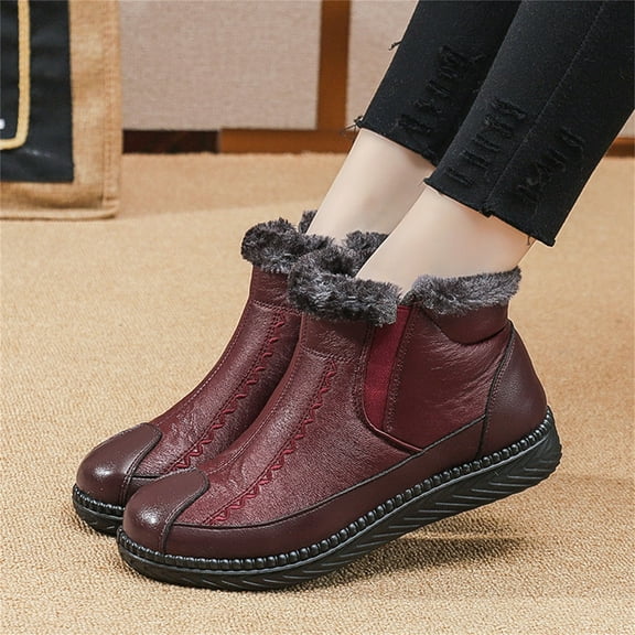Suokom Boots for Women, Winter Plus Velvet Snow Boots Women's Short Boots Warm And Thick Waterproof Women's Shoes Winter Snow Boots for Women Red
