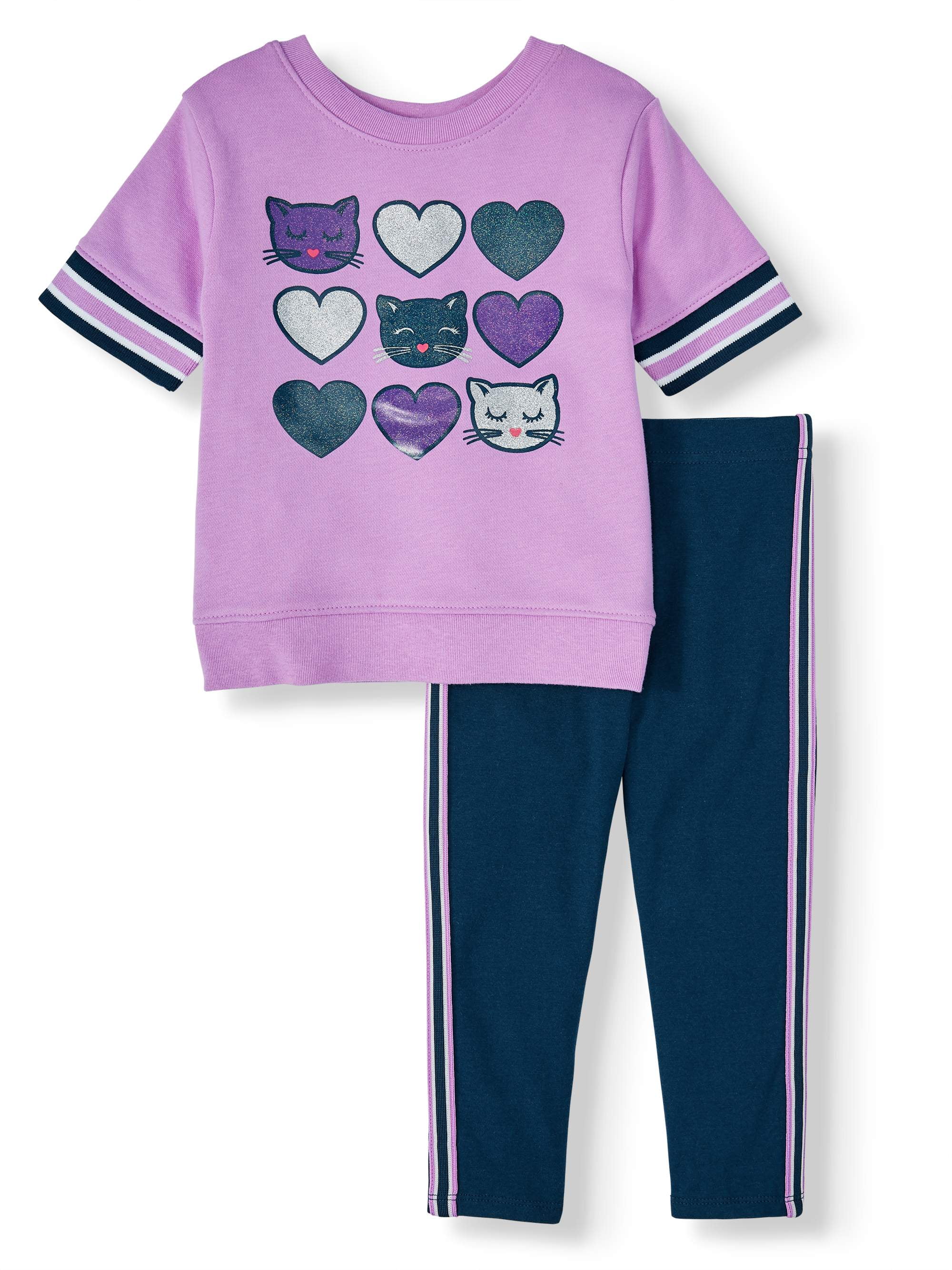 Garanimals Garanimals Three Quarter Sleeve Graphic Top & Side Tape Leggings, 2pc Outfit Set