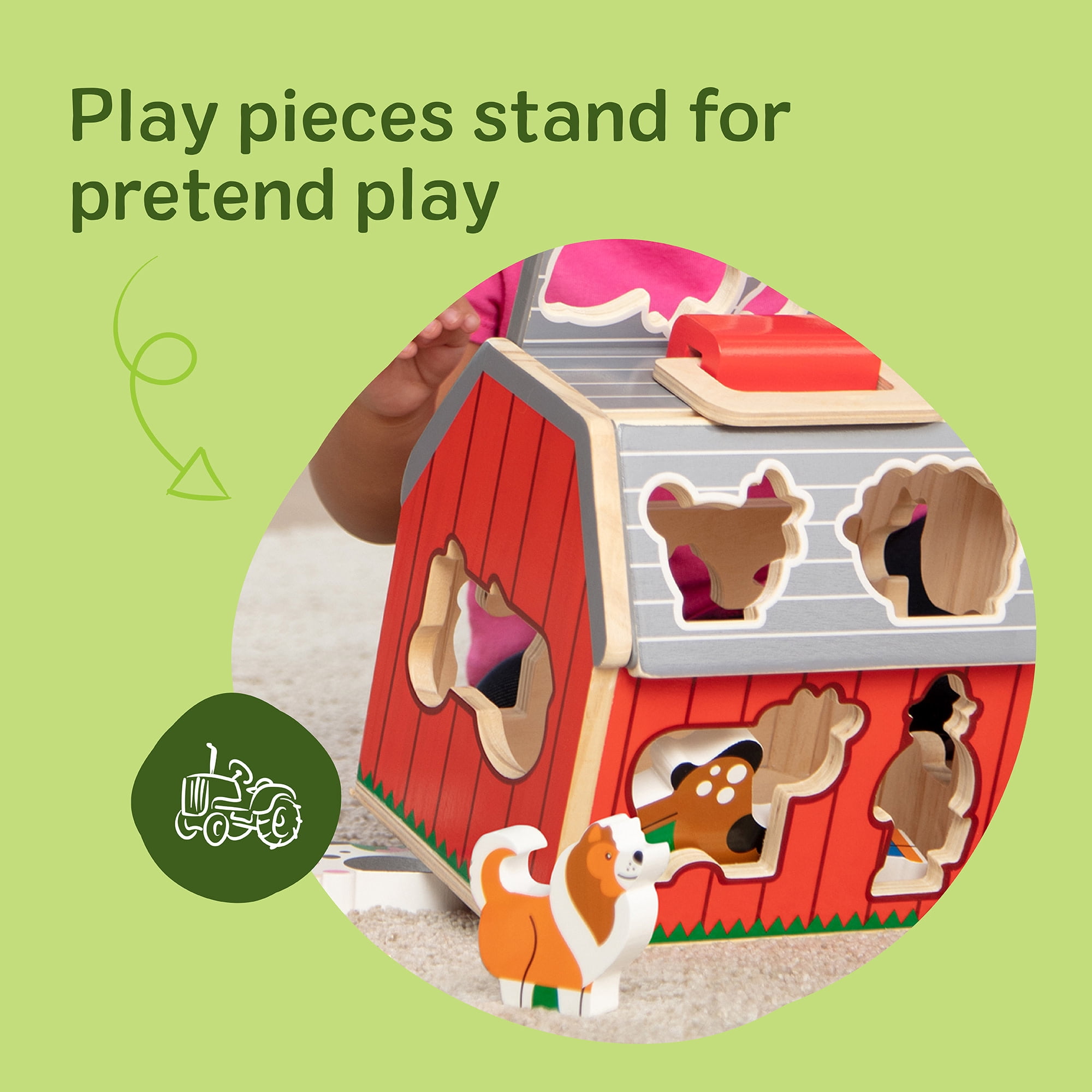 Melissa & Doug Wooden Take-Along Sorting Barn Toy with Flip-Up Roof and Handle 10 Wooden Farm Play Pieces