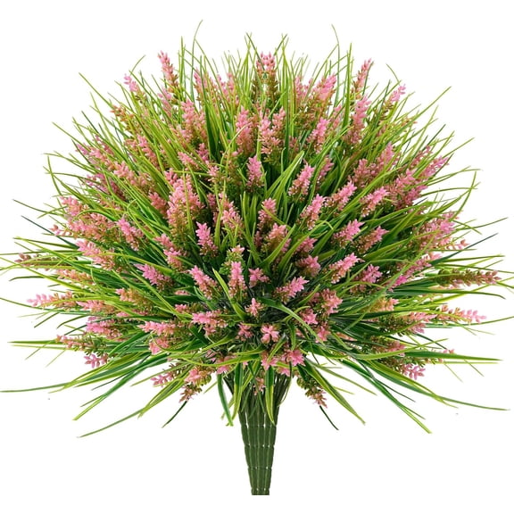 20 Bundles Artificial Plants Outdoor, UV Resistant Fake Flowers, Realistic Faux Lavender Shrubs for Porch Garden Window Box Home Decoration (Pink)