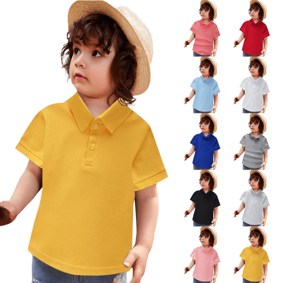 Unisex Short Sleeve School Uniform Pique Kids Polo Shirts, Durable Polo Shirts for Boys & Girls Yellow 150