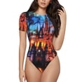 thumbnail image 1 of Fotbe Magical Stained Glass Castle Body de Mujer con Cuello Redondo y Mangas Cortas, Sin Mangas Ajustado, Suave, Cómodo y Básico-X-Large, 1 of 7