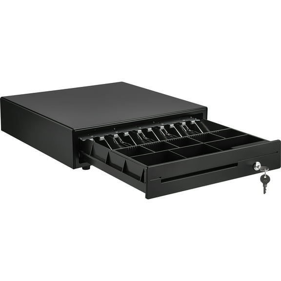 KFFKFF Money Management Drawer, 16" 12 V, Compatible with POS, Features 5 Bill Slots & 8 Coin Sections, Includes Detachable Coin Tray & 2 Keys, RJ11/RJ12 Connection