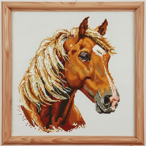Portrait of A Brown Horse DIY 11CT Stamped Cross Stitch Kits for Beginners Easy Needlepoint Embroidery Counted Cross Stitch Art Craft for Wall Decoration 14x14inch(1)