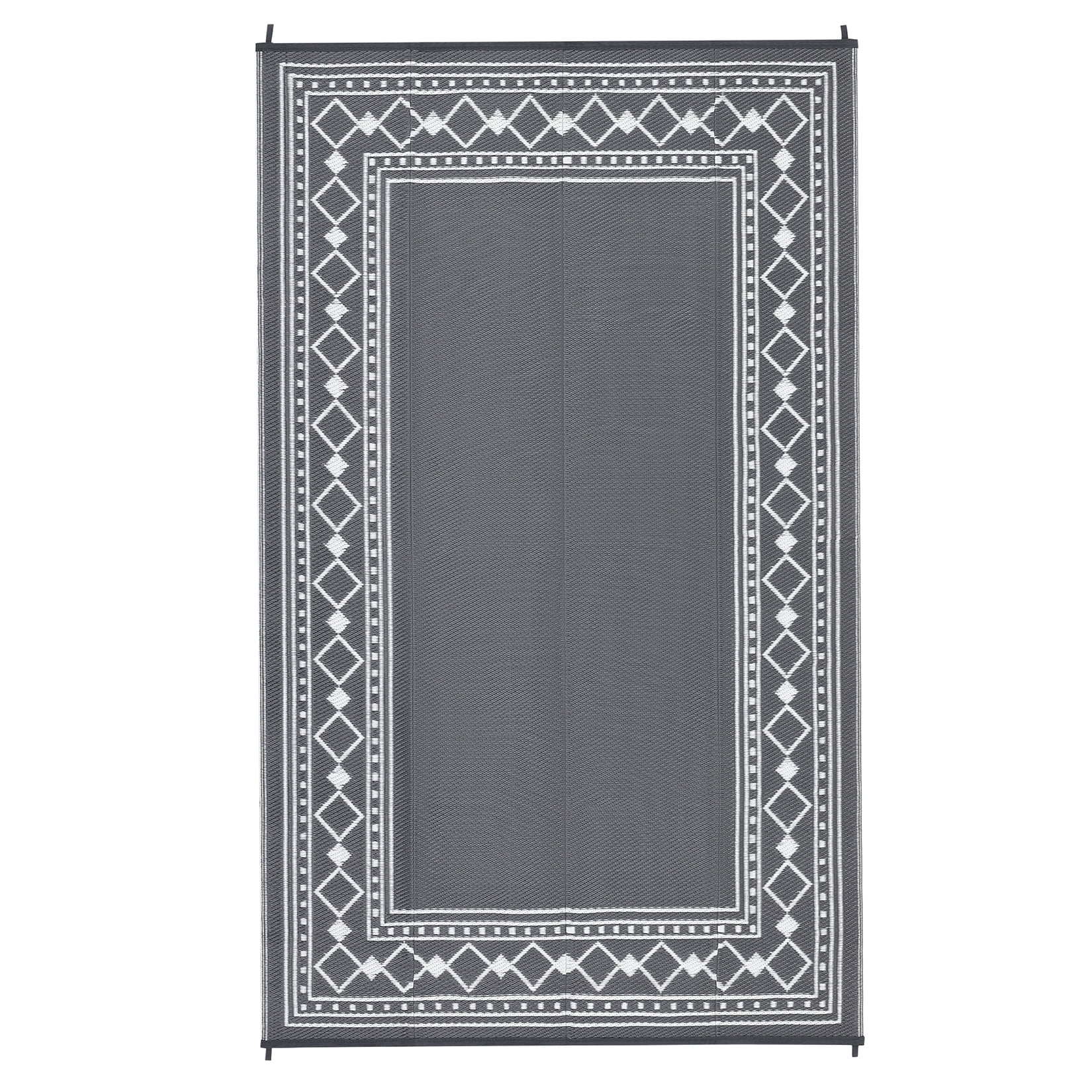 GlowSol 9'x12' Outdoor Rug Modern Bordered Plastic Straw Rug Waterproof Reversible Mat Outdoor Foldable Rug for Camping Patio Picnic, Gray White