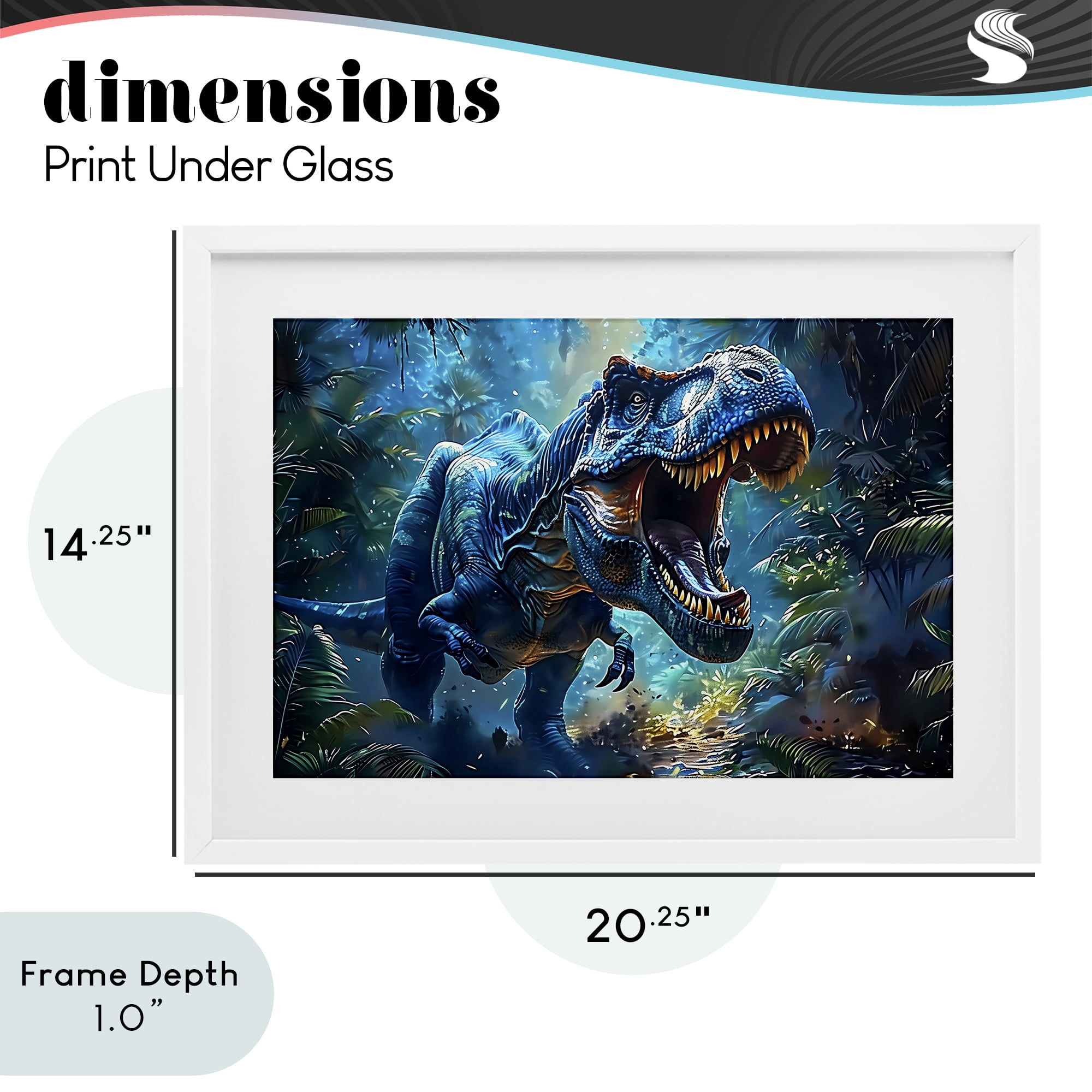 Stupell Industries Blue Toned Dinosaur Roar White Framed Print Under Glass, design by Creative Studio