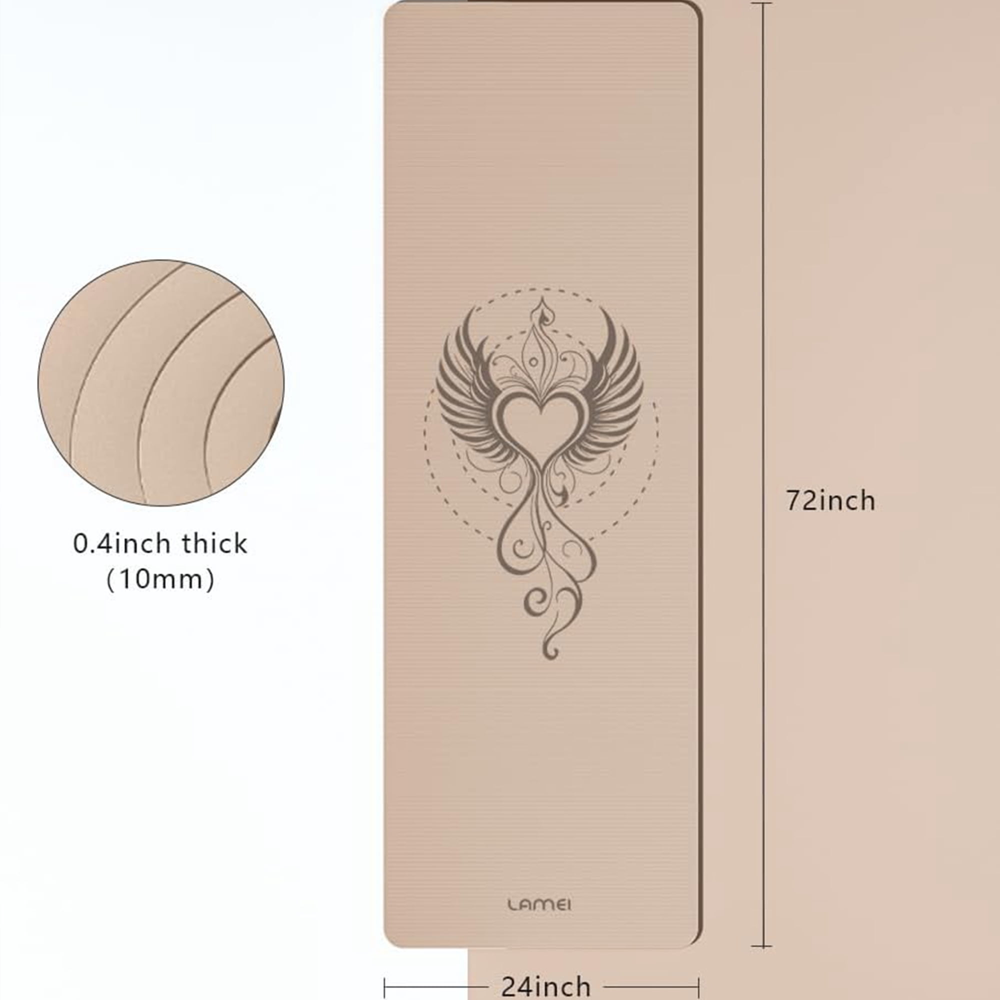 Lamei Thick Yoga Mat 10mm with Exclusive Printed Designs - Non Slip Exercise Mat for Home Gym & Travel, TPE Eco Friendly with Carry Strap, for Yoga Pilates Stretching, Bronze