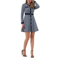thumbnail image 2 of INSPIRE CHIC Women's Dress Houndstooth Plaid Crew Neck Button Front Elegant A-Line Dress S 2, 2 of 6