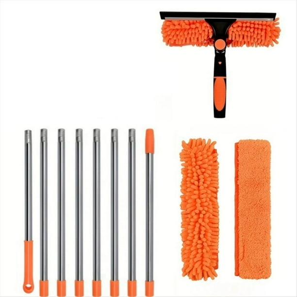 Kit de Limpieza de Ventanas Extendido 2 en 1, Limpiador de Vidrios de Doble Cara, Plumero, Trapeador, Herramientas de Limpieza de Ventanas Giratorias de 180°.