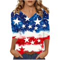 thumbnail image 2 of Gamivast Womens 4th of July 3/4 Length Sleeve Womens Tops Usa Flag Print V Neck Summer Shirts Casual Elbow Length Shirt Red M Placed Recently by Me,the Past Month, 2 of 4