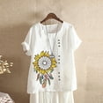thumbnail image 2 of USSUMA Womens Tops Dressy Casual Women Casual Cotton And Linen Top Printed Short Sleeve Plus Tunics Button Tunic T-shirt Blouse Tops Ladies Tops Trendy, 2 of 5