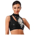 thumbnail image 3 of Doomiva Women Lyrical Dance Tops Sparkly Sequins Crop Top Modern Contemporary Ballet Dancewear Black XXL, 3 of 5
