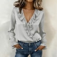 thumbnail image 2 of Women's V Neck Lace Hollow Out Pleated Tops Shirts Blouses Short Sleeve Loose Fit Casual Daily Wear Work Office Vacation Fashion Essential Gift | CSEONE,Silver XL, 2 of 9