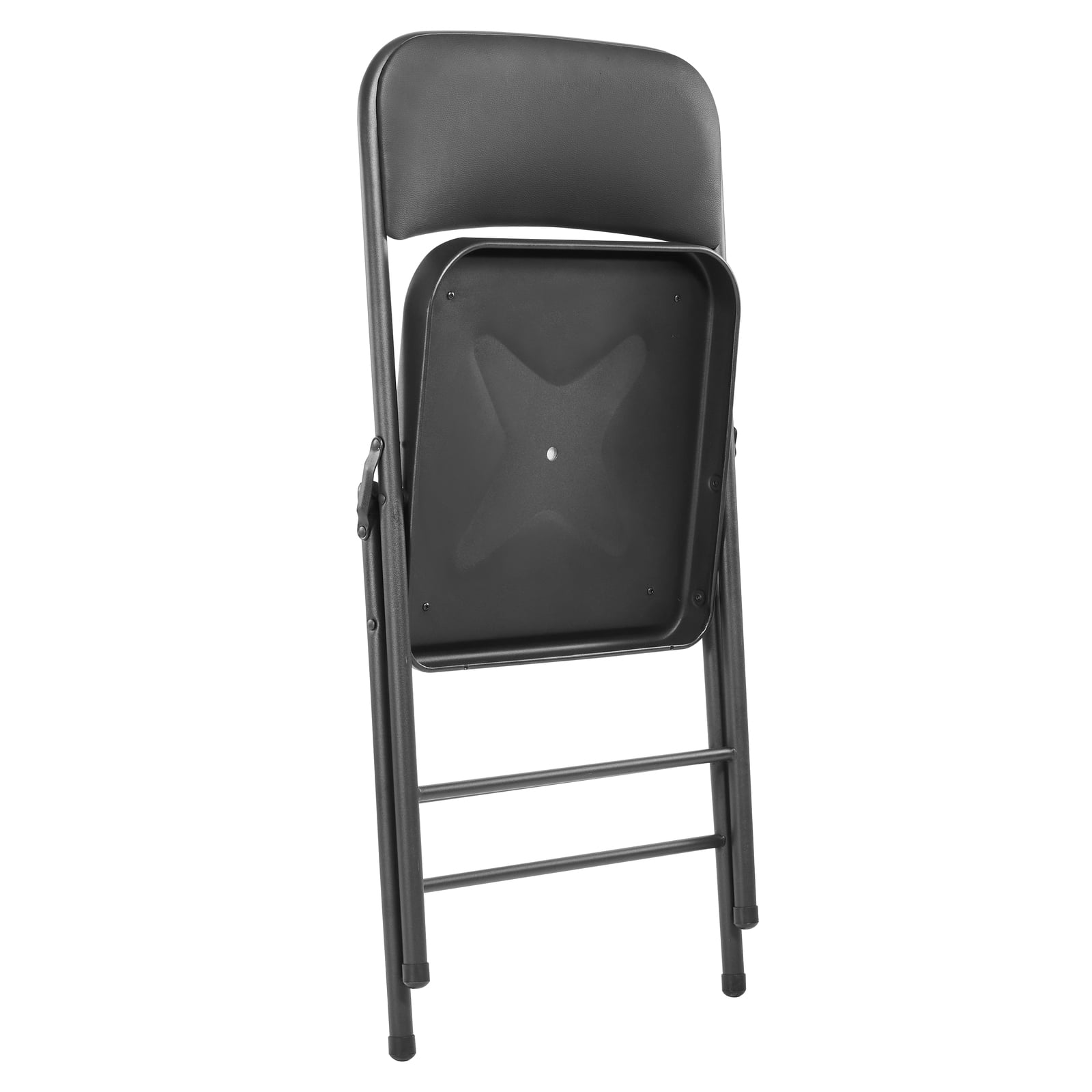 VTOY Folding Chair with Cushion 2-Pack Leather Padded Foldable Chairs Outdoor and Indoor Indoor,Black (Set of 2)