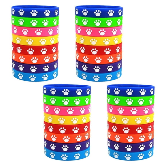 WEUVEB 32Pcs Paw Print Silicone Bracelets Soft Waterproof Rubber Wristbands for Daily Wear and Party Favors