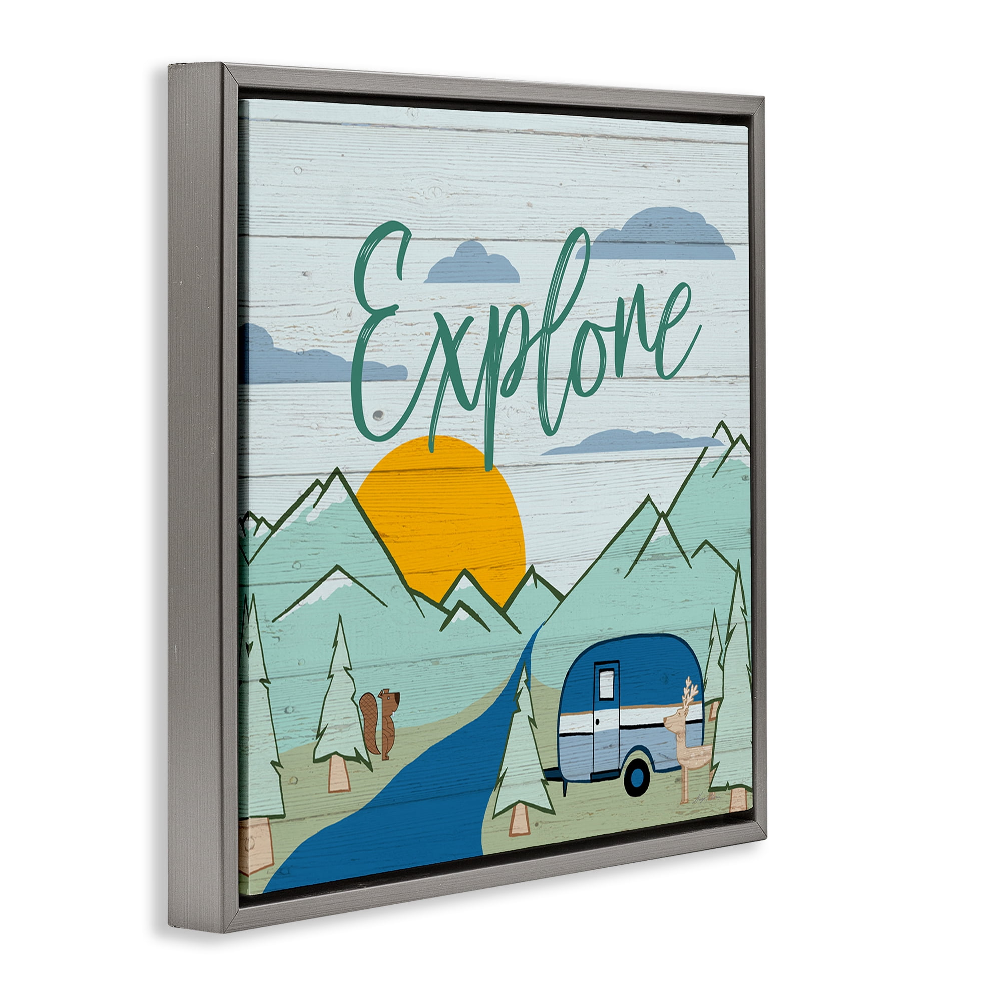 Stupell Industries Explore Rustic Adventure Landscape & Nature Painting Gray Floater Framed Canvas Art Print Wall Art, 18 x 18