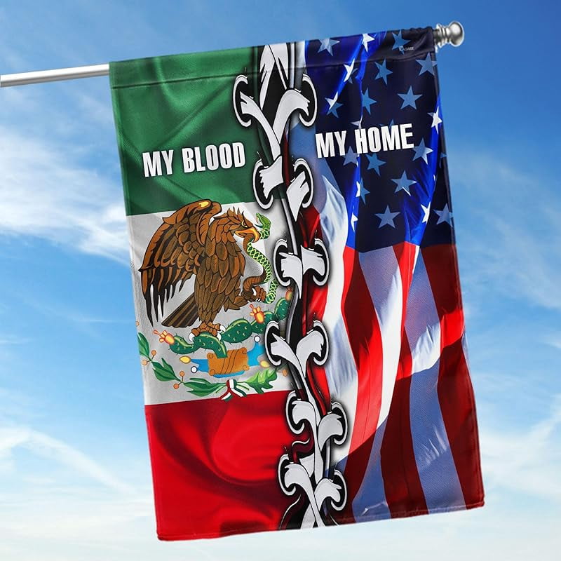 Mexican American, My Home My Blood Flag - 4th of July, Independence Day Decorations For Home, Garden Flag 12x18 - USA House Garden Flags Premium Polyester, Decorative Outdoor Flags