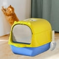 thumbnail image 5 of Hooded Cat Litter Box Litter Pan Large Space Enclosed and Covered Cat Toilet Yellow Blue, 5 of 9