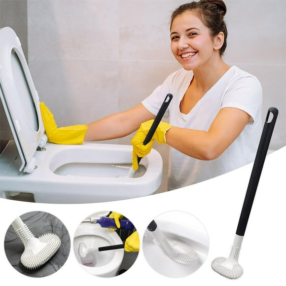 Cepillo de inodoro en forma de T, para el hogar, mango largo, de pelo suave, juego de cepillos de limpieza para inodoro, gel de sílice, sin esquinas muertas, para colgar en la pared, cepillo de inodor