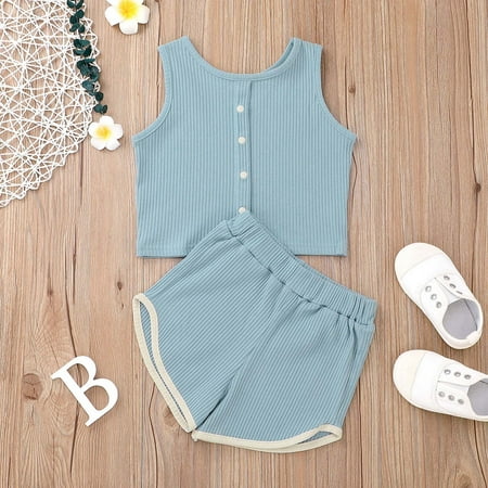 

AURIGATE Toddler Kids Baby Girls Boys Summer Fashion Vest Top Solid Color Shorts Clothes Clearance