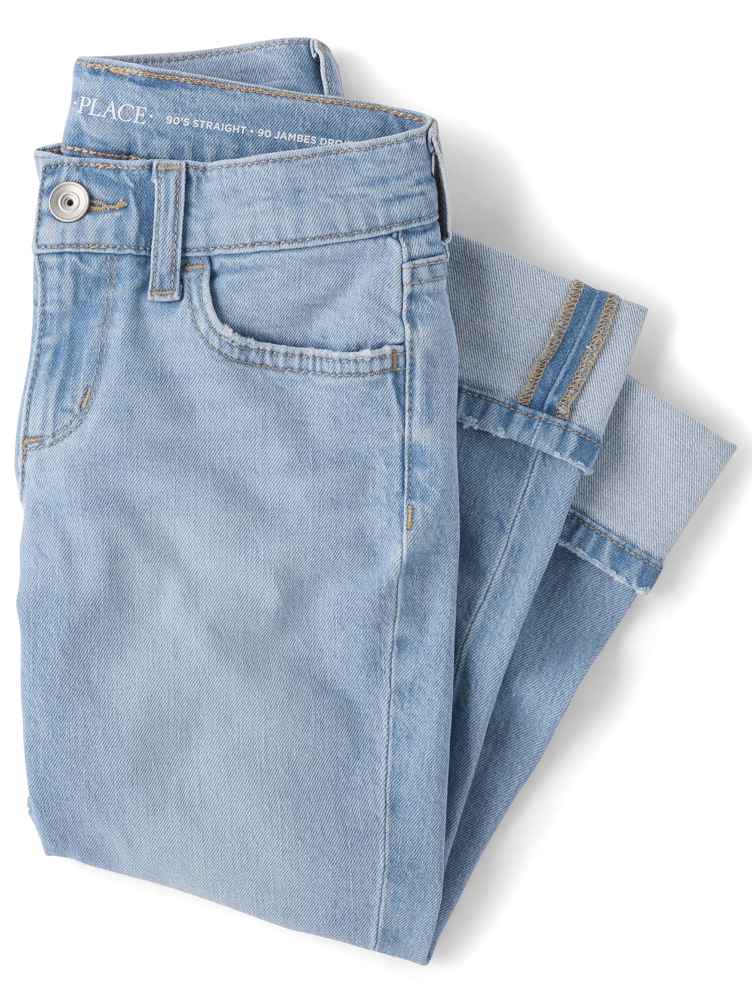 The Children's Place Girls Ripped Roll Cuff 90s Straight Jeans, Sizes 4-16