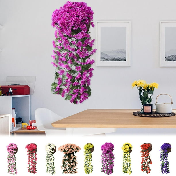Cortinas de pared de flores de seda violeta - enredaderas artificiales de 85 cm con flores de 5 cm para decoración del hogar y la boda