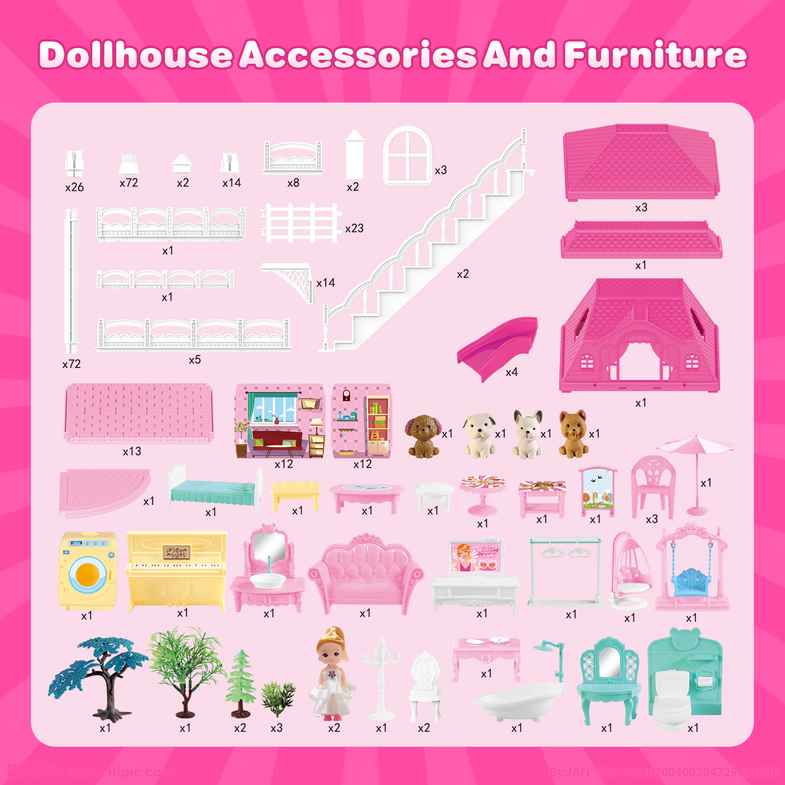 Hot Bee Dollhouse for Girls,4-Story 12 Rooms Playhouse with 2 Dolls Toy Figures,Pretend Dreamhouse with Accessories,Gift Toy for Kids Ages 3 4 5 6 - image 2 of 7