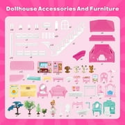 Beefunni Dollhouse for Girls,4 Stories 12 Rooms Dollhouse with 2 Princesses Slide Accessories,Toddler Playhouse Gift for for 3 -6 Year Old Girls Toys