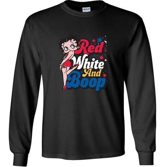 Fair Game Betty Boop Long Sleeve Shirt Red White and Boop-Black-Small
